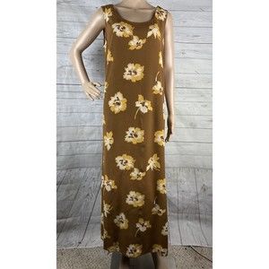 First Issue Maxi Dress Size 12 Brown Floral Print 100% Rayon Sleeveless Sundress